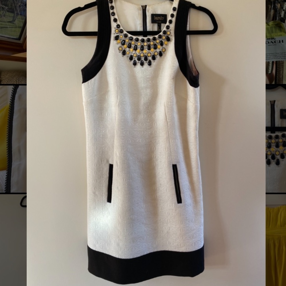 White and navy evening dress